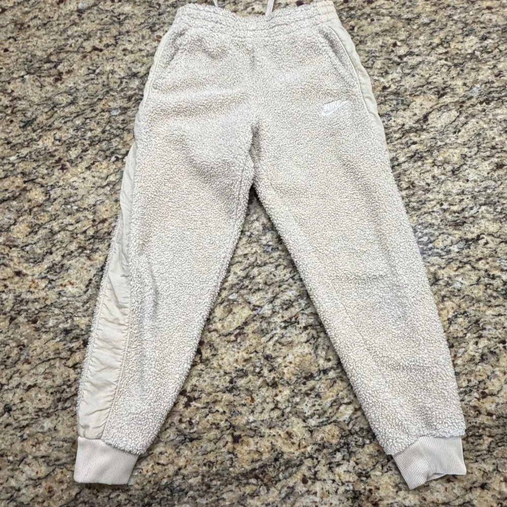 Nike Girls Sherpa Fleece Joggers Beige Oatmeal Borg Pants Medium M